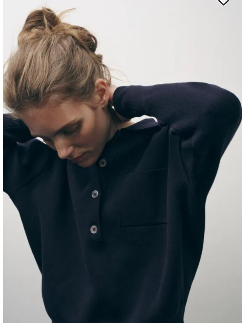 Zara Solid Thick Button Up Polo Collar Sweater Pocket Navy Blue Women's L $90